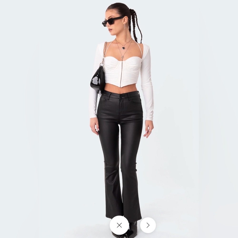 Petite Lina Faux Leather Flare Jeans